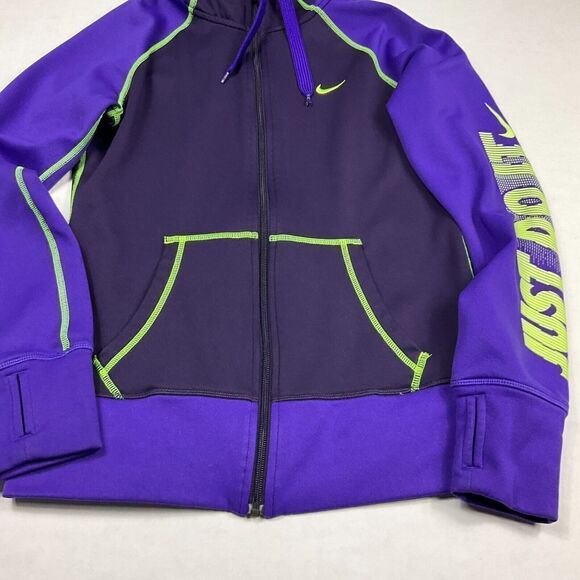 Nike Womens Performance Therma Fit Hooded Jacket Purple Green Full Zip Up Small - Picture 2 of 12
